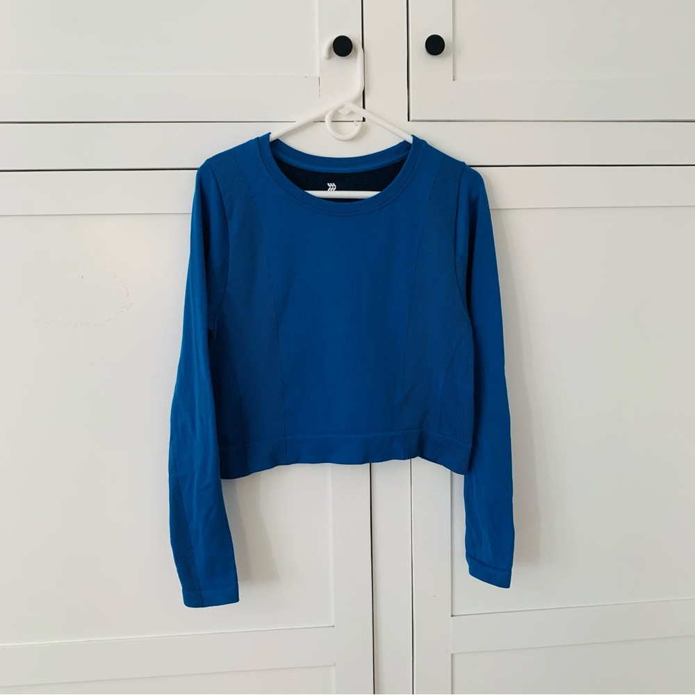 All In Motion blue Ribbed Workout Long Sleeve Crop Top Size XXL
